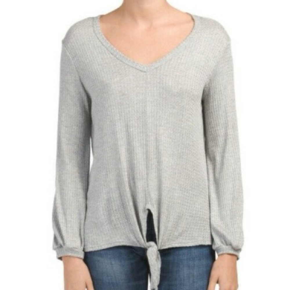 🌟3 for $30🌟 | NWOT | Pink Republic Long Sleeve Tie Front Pullover | Grey | S